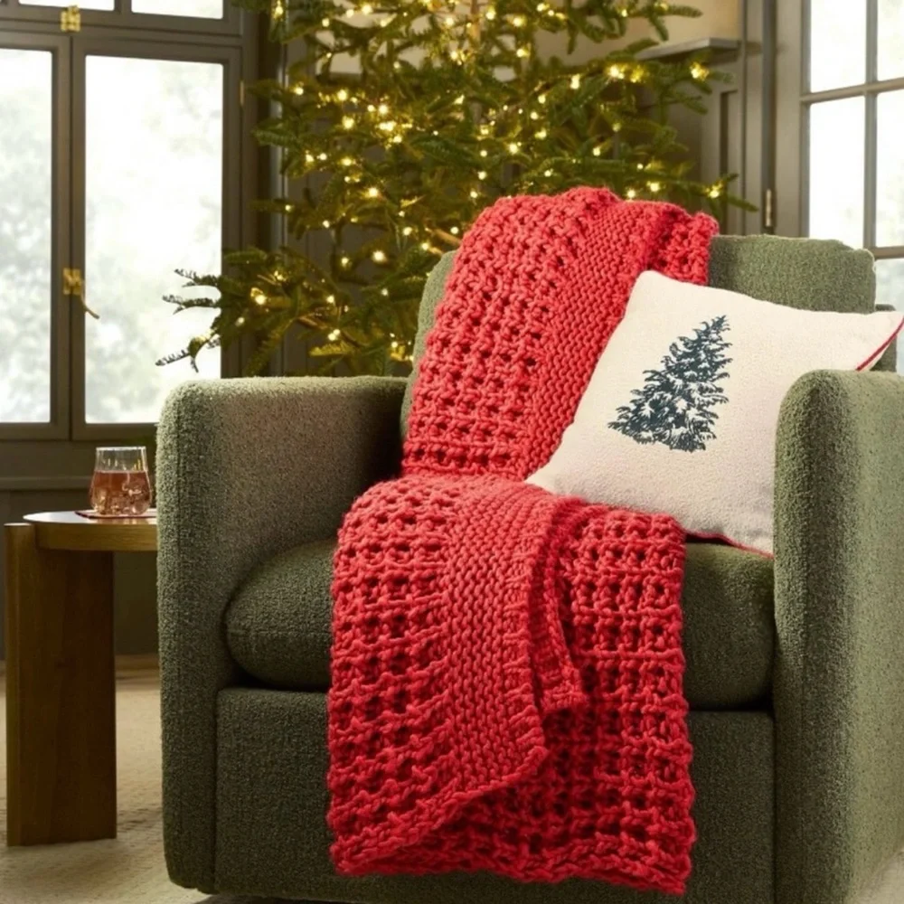 Hearth & Hand with Magnolia Tree Icon Toss Square Pillow Cream with Red Edge NWT